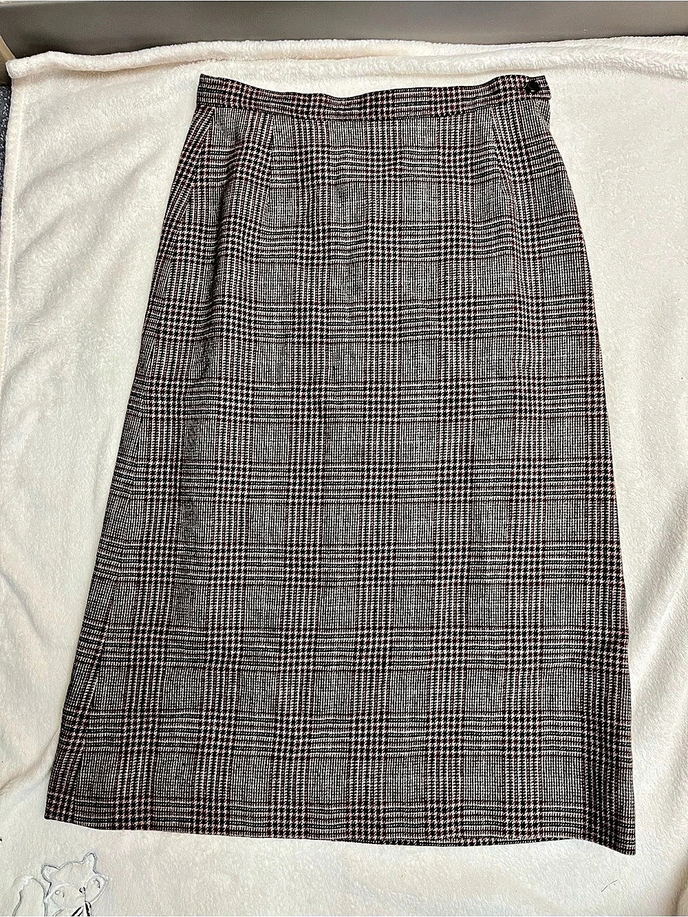 Vtg Pendleton Women’s Plaid Tweed Wool Lined Midi Skirt Button Gray Brown Sz 8